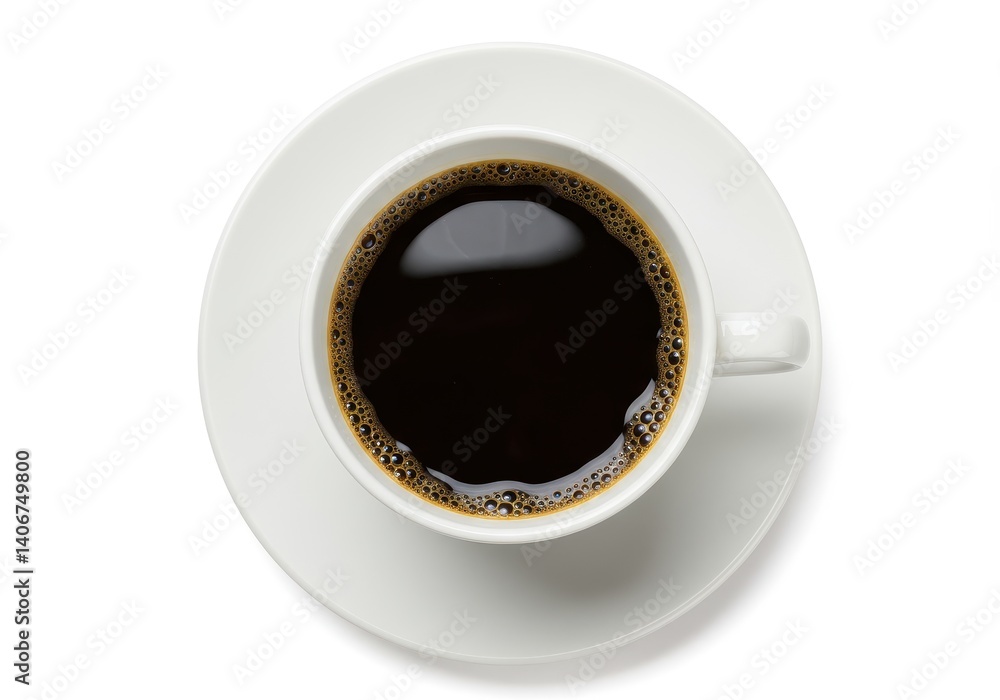 Top view of a white ceramic cup filled with black coffee isolated on white background Top view of a white ceramic cup filled with black coffee isolated on white background