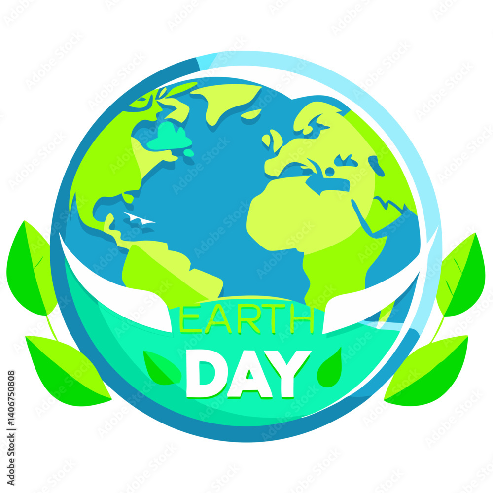 Fototapeta premium Celebrate Earth Day Vibrant Earth graphic with green leaves bold typography and bright colors