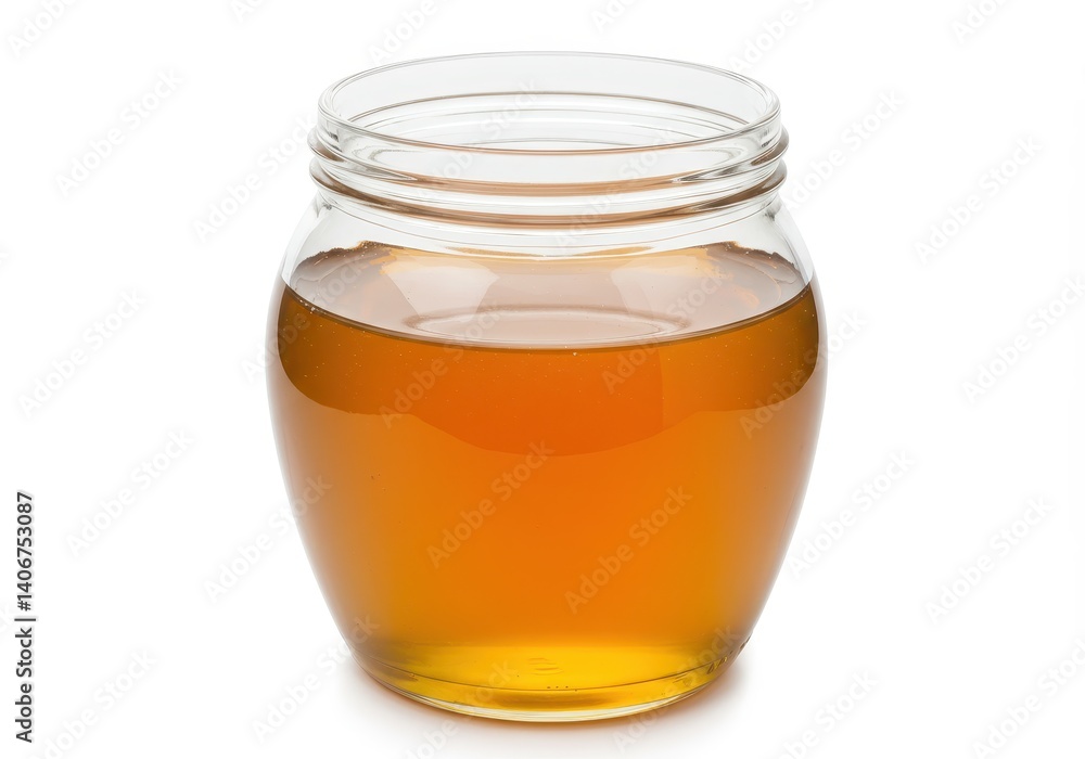 Glass jar filled with golden honey isolated on white background Glass jar filled with golden honey isolated on white background
