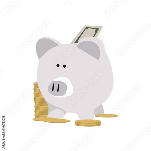 bank digital icon.Piggy Bank and Coins