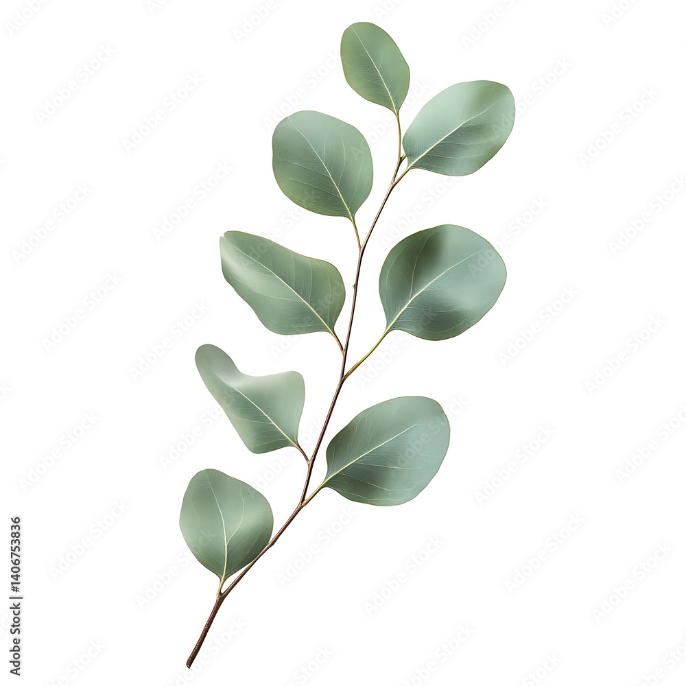 Obraz premium Eucalyptus Leaf Branch Isolated on White Background - Botanical Greenery