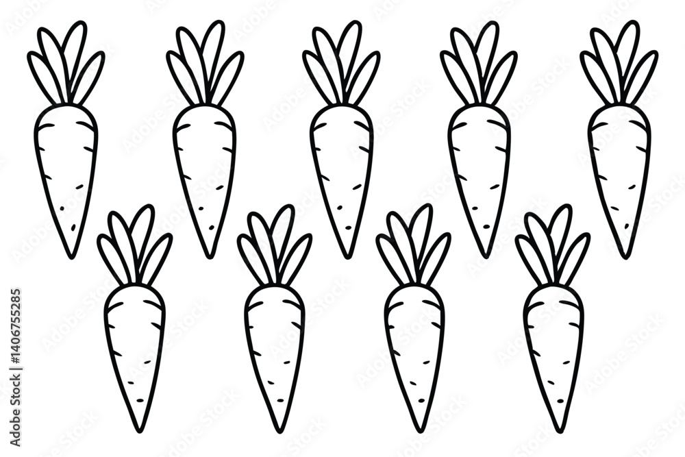 Carrots Line Art and Colorful Vegetable Illustrations Carrots Line Art and Colorful Vegetable Illustrations
