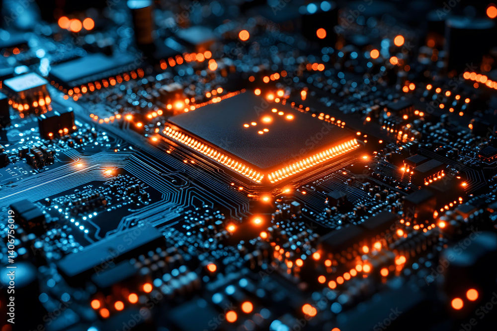 Advanced Microchip Technology with Glowing Circuit Board for Innovative Electronics Design Advanced Microchip Technology with Glowing Circuit Board for Innovative Electronics Design