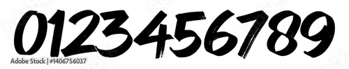 Set of brush stroke, marker textured numbers. Numbers 1, 2, 3, 4, 5, 6, 7, 8, 9, 0. Stylish hand draw brush painted numbers set. Bold brush drawn grunge. Dirty texture vector. Rough brush strokes.