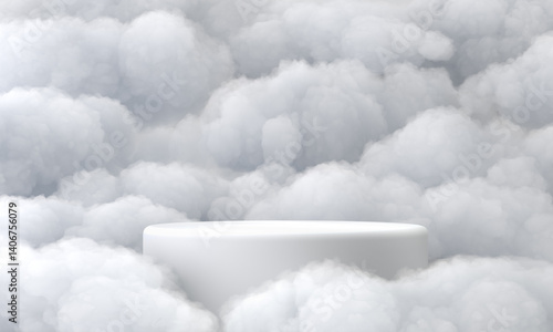 Obraz na płótnie Surreal 3D render white podium amid clouds In center of screen w salonie