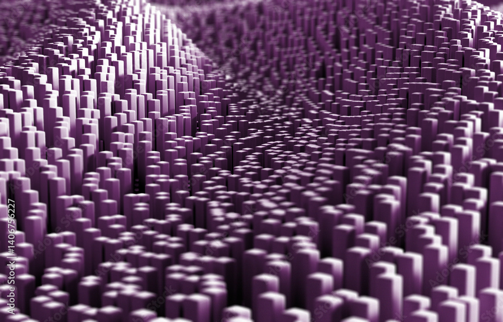 Violet Abstract Cylindrical pixelated background for Welcome Banner and Modern Design 3d render image