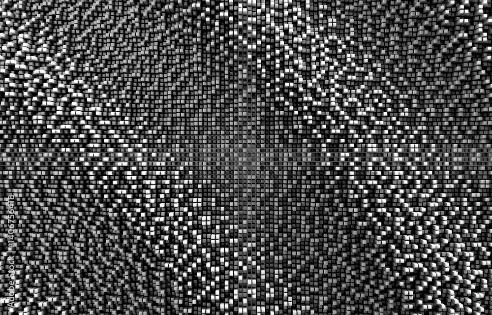 Monochrome Abstract Cylindrical pixelated background for Welcome Banner and Modern Design 3d render illustration