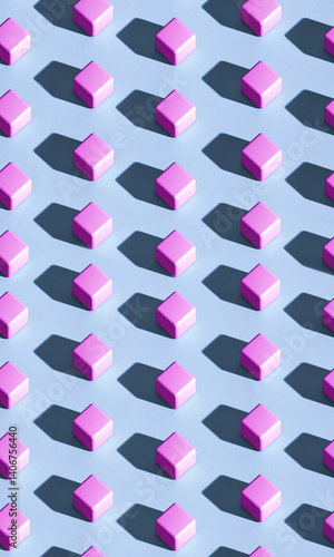 Obraz na płótnie Minimalist geometric pattern with purple subes and shadows on blue flor pattern 3d render w salonie