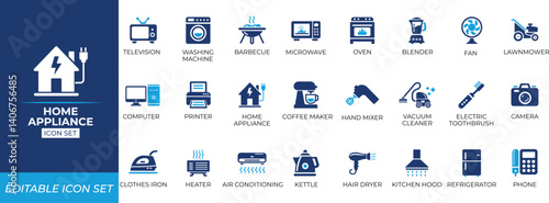 Home appliance icon set. Solid icon collection