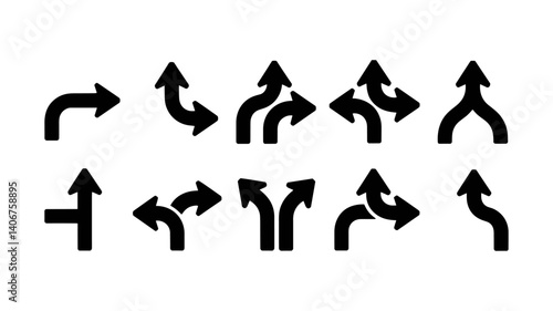 Directional Arrows: A set of ten distinct directional arrows, each pointing in a different direction, offering clear visual guidance and indicating various possibilities for navigation and choices.