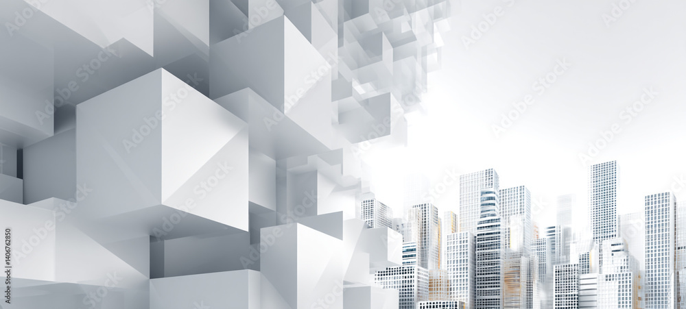 Abstract white background with diamond and triangle shapes, Widescreen hexagonal background with white shape.