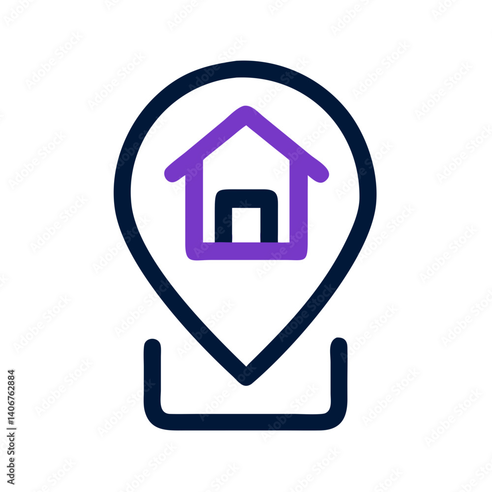 Map pin with home icon in purple and black Map pin with home icon in purple and black