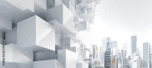 Obraz na płótnie Abstract white background with diamond and triangle shapes, Widescreen hexagonal background with white shape. w salonie