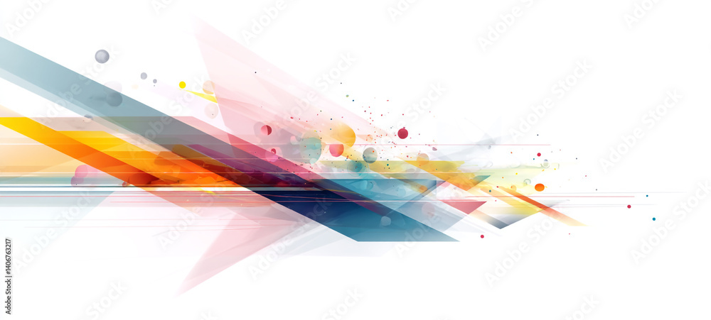 A serene winter scene featuring white ornaments with golden tops scattered across a snowy background, Abstract design featuring colorful circles and shapes on a light background.