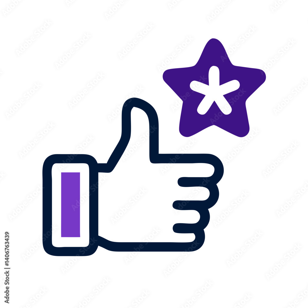 Thumbs up icon with purple star Thumbs up icon with purple star