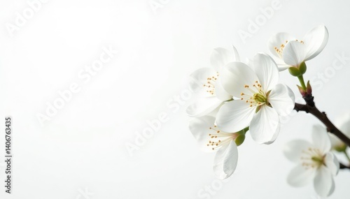 Delicate white blossoms against pure white background, delicate, close-up, spring