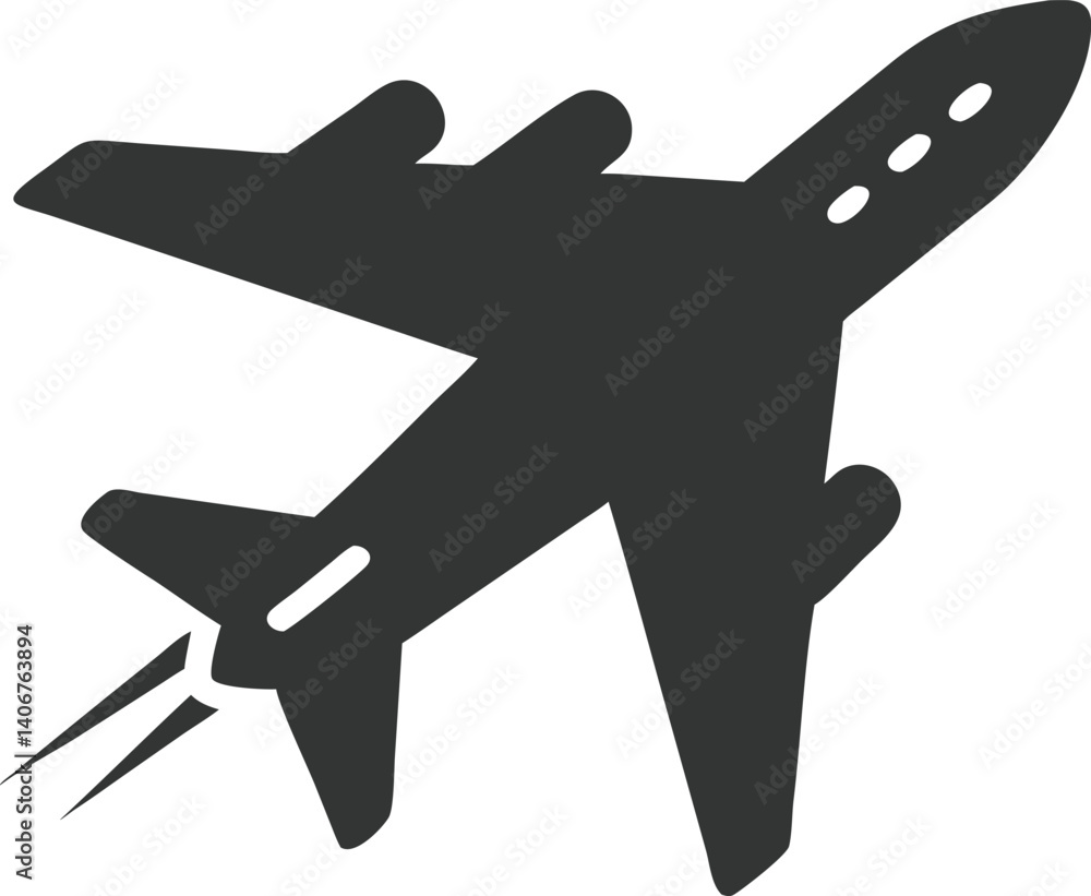Obraz premium Minimalist Airplane Graphic, Jet Engine, Flight Trajectory, Transparent Background