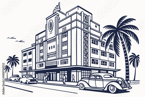 Art Deco hotel line art on Ocean Drive – Miami, Florida
