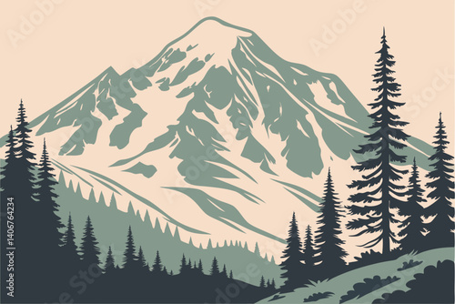 Geometric vector of Mount Rainier with pastel tones – Washington, USA
