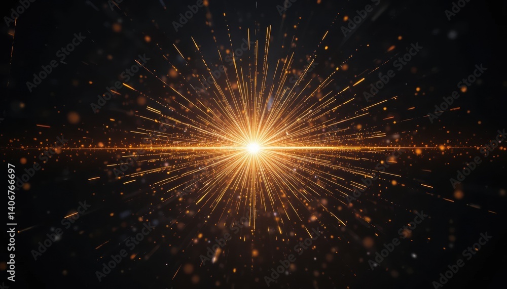 Obraz premium Golden Radiance: Cosmic Explosion of Light and Stardust