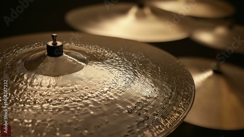 Close-up view of cymbal. Detailed texture and finish of a drum cymbal