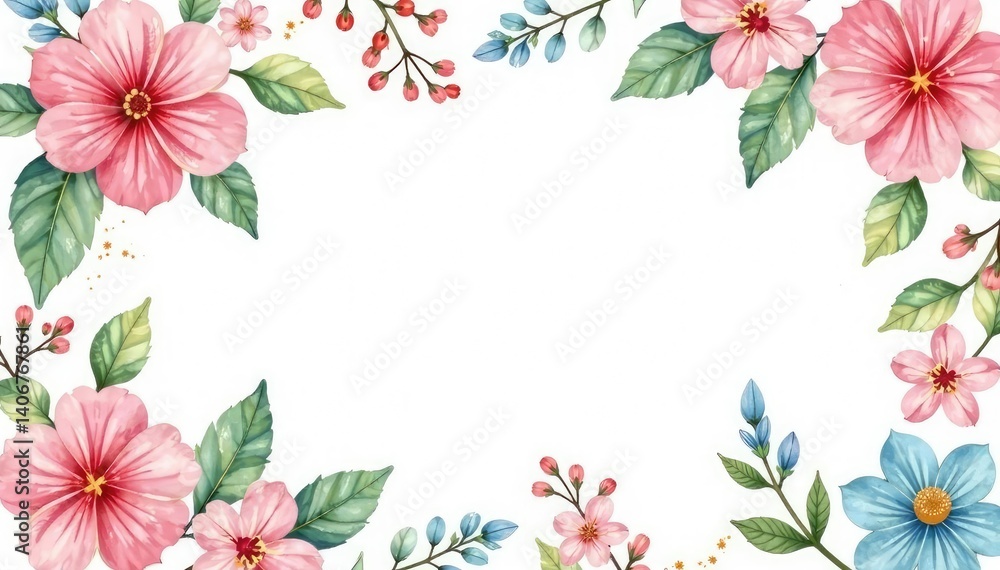Fototapeta premium Delicate watercolor floral pattern on white background, botanical, surface
