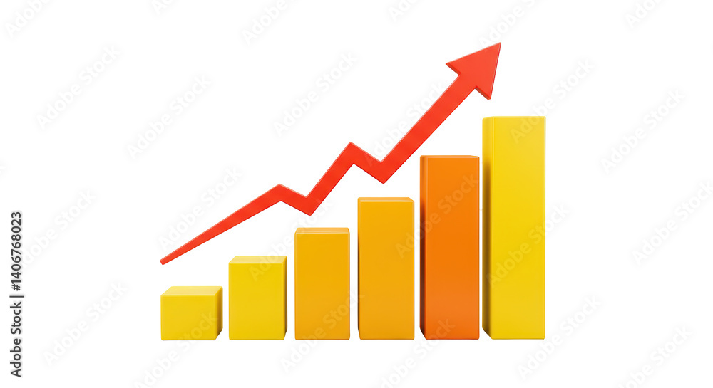 Isolated Bar Graph with Upward Arrow Isolated Bar Graph with Upward Arrow