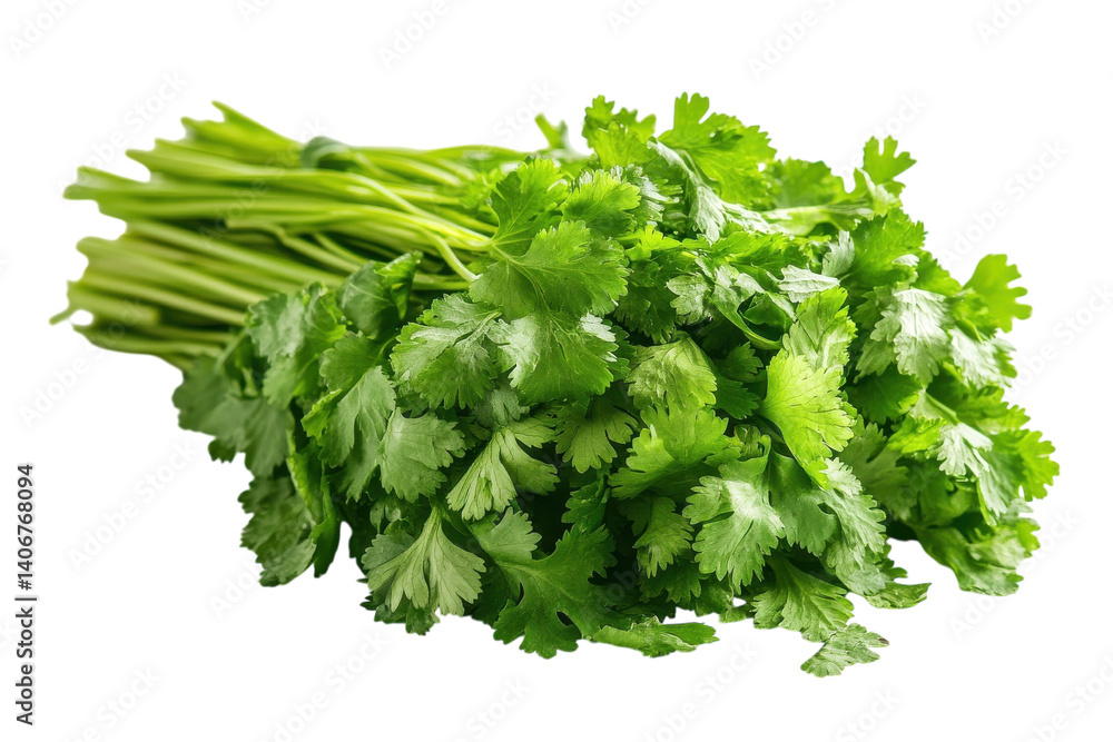 Fresh cilantro bunch ready for culinary use or garnishing dishes at a kitchen setting Fresh cilantro bunch ready for culinary use or garnishing dishes at a kitchen setting
