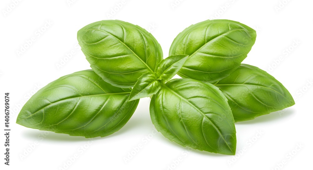 Fototapeta premium Green fresh basil leaves isolated on white background