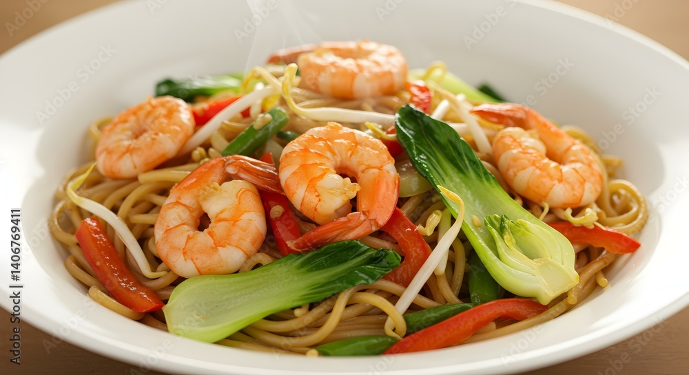 Stir fry noodles with shrimps and vegetables Stir fry noodles with shrimps and vegetables