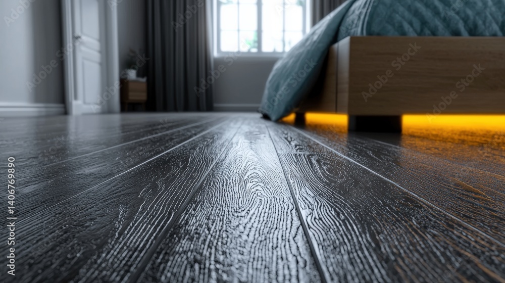 Obraz premium Stylish bedroom interior design modern home photography cozy atmosphere low angle view contemporary concept