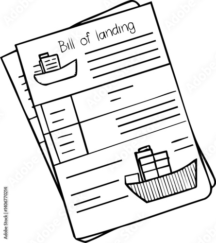 stack of shipping documents with ship illustration
