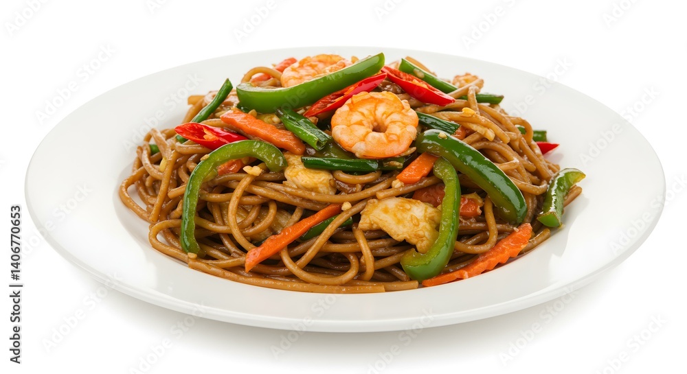 Drunken noodles stir fried on white Pad kee mao Thai food Drunken noodles stir fried on white Pad kee mao Thai food