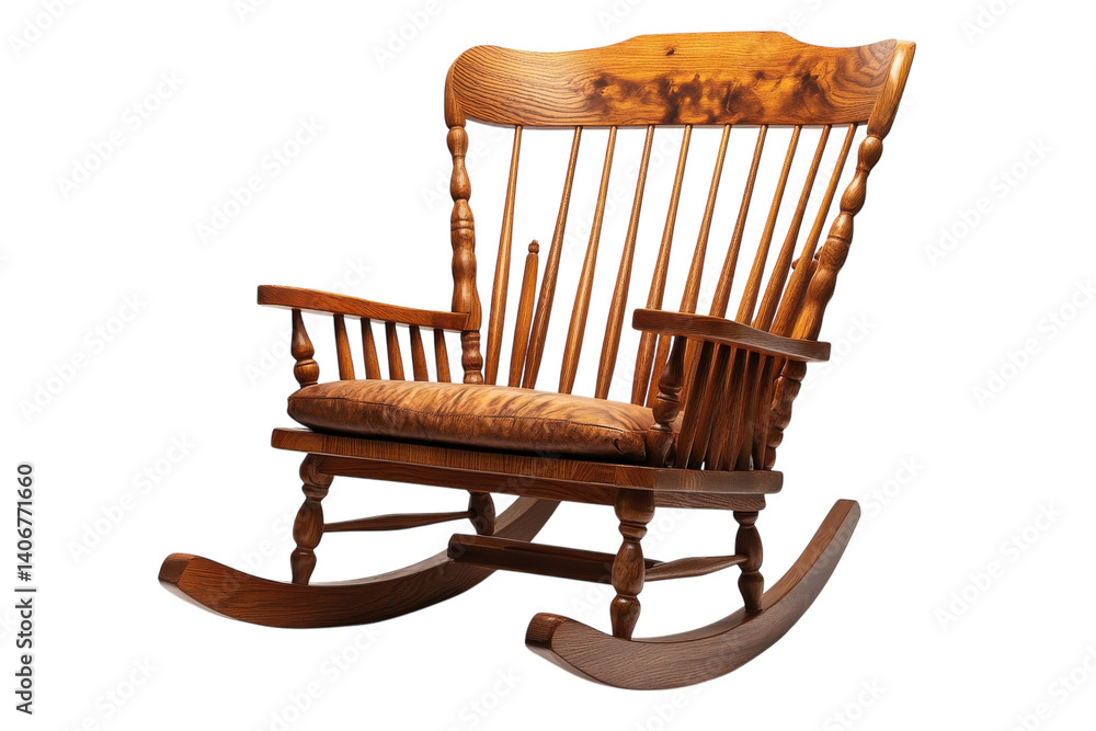Classic wooden rocking chair with intricate design and comfortable cushion for relaxation Classic wooden rocking chair with intricate design and comfortable cushion for relaxation