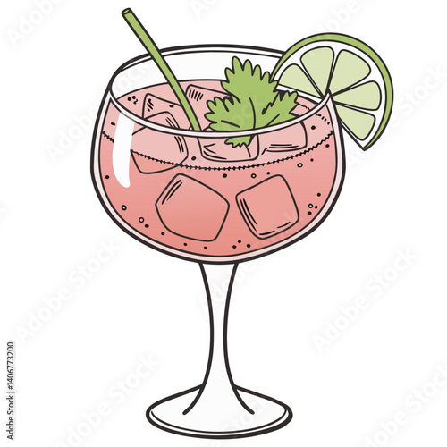Aperol cocktail vector with ice and slice of orange for cocktail bar or drink summer party. Aperol spritz alcohol cocktail with gin for tee print of beach bar and cafe menu