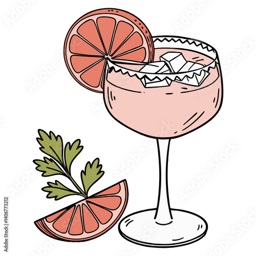 Aperol cocktail vector with ice and slice of orange for cocktail bar or drink summer party. Aperol spritz alcohol cocktail with gin for tee print of beach bar and cafe menu