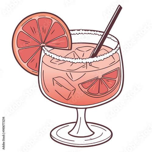 Aperol cocktail vector with ice and slice of orange for cocktail bar or drink summer party. Aperol spritz alcohol cocktail with gin for tee print of beach bar and cafe menu