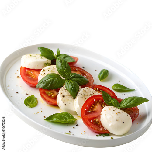 Caprese salads with fresh mozzarella and tomato isolated on transparent background