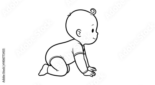 Crawling Baby Line Art Illustration