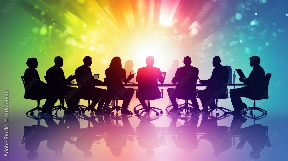 Business process and teamwork concept showing a dedicated team in a brainstorming meeting sharing ideas, colored vector illustration Business process and teamwork concept showing a dedicated team in a brainstorming meeting sharing ideas, colored vector illustration