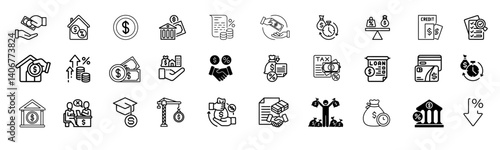 Loan and Credit thin related editable line icon pack