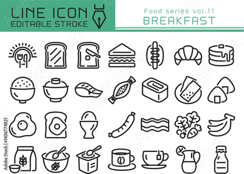 ラインアイコン　食べ物シリーズvol.11　朝食メニュー