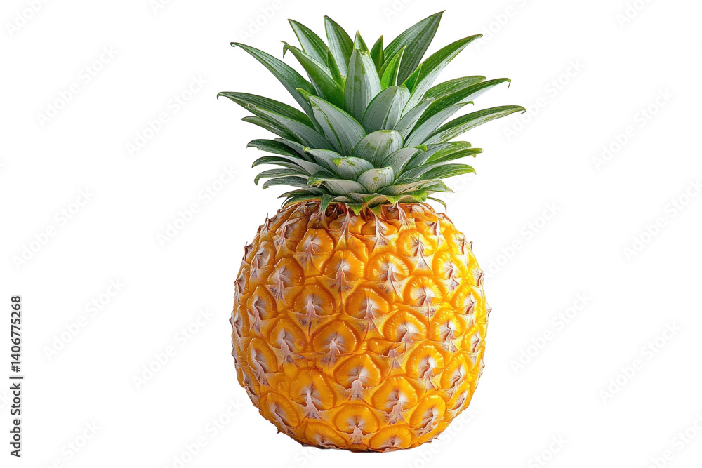 Pineapple with vibrant green leaves on top, showcasing fresh and ripe tropical fruit Pineapple with vibrant green leaves on top, showcasing fresh and ripe tropical fruit