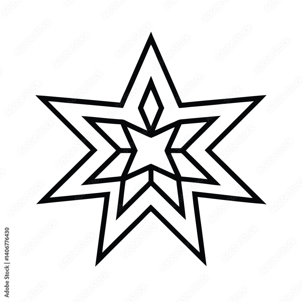 Black star icon on white background with festive design elements Black star icon on white background with festive design elements