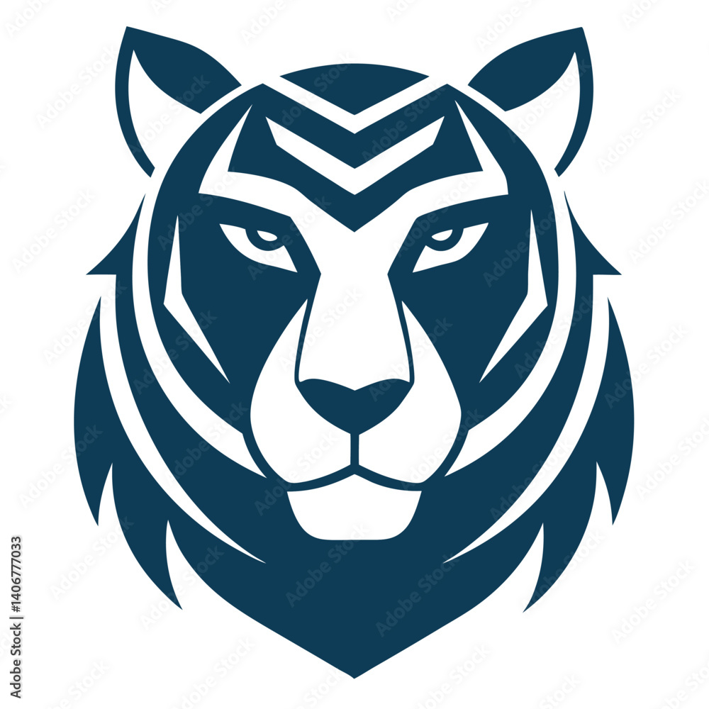 Fototapeta premium Tiger Head Silhouette Elegant Geometric Tiger Head Silhouette with Smooth Curves Minimalist Tiger Head Design in Sleek Geometric Style