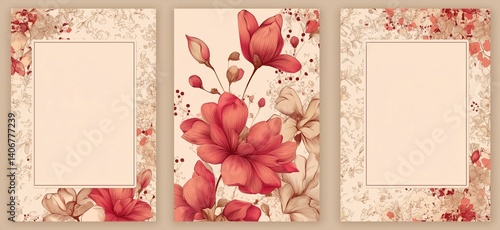 Elegant floral frames and seamless pattern. Cards with place for text.  For wedding invitation, birthday, Mother's Day card, tag, labels, flyer, poster, wallpaper, advertisement and events.