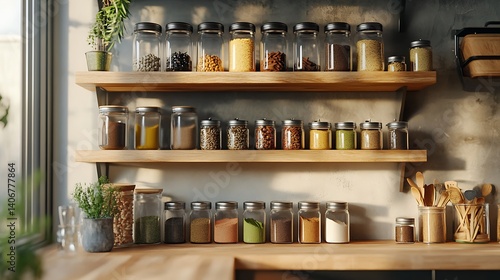 Wallpaper Mural Jars of Spices Arranged on Wooden Shelves Torontodigital.ca