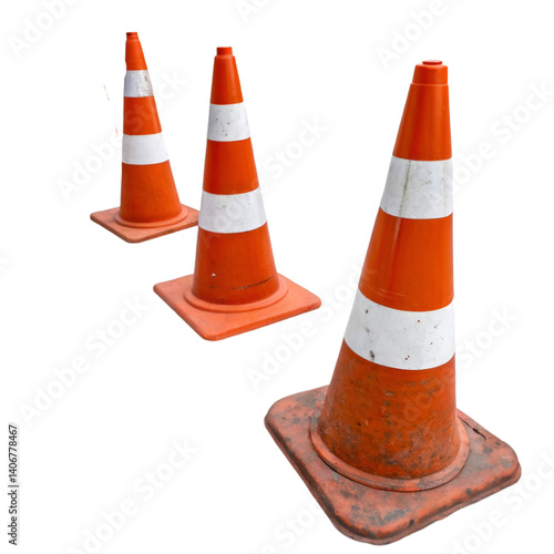 Orange and white traffic cone isolated on transparent background