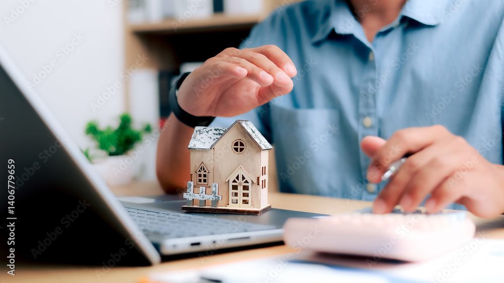 Real estate investment concept. Applying for a home loan, buying, selling, developing the real estate market, creating stability in life, renting real estate.