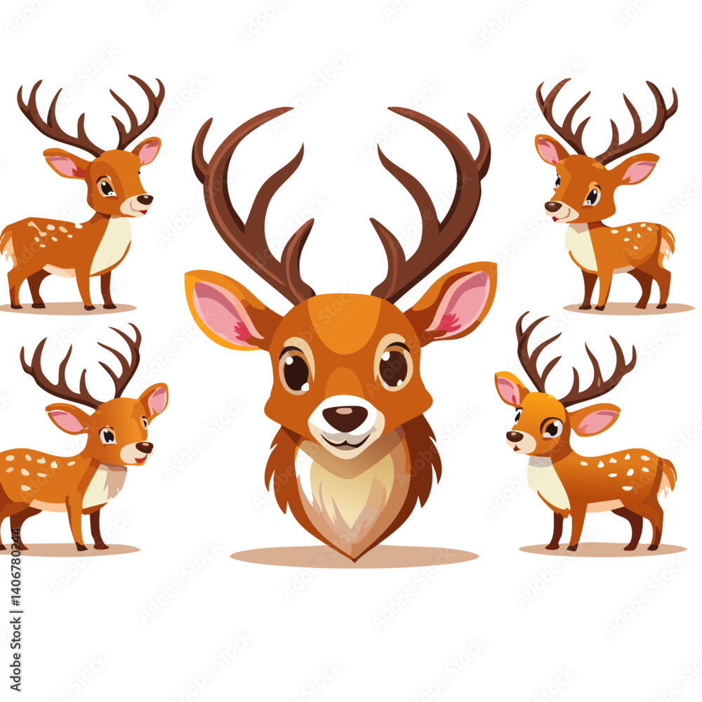 set of funny cartoon deer vector icon design